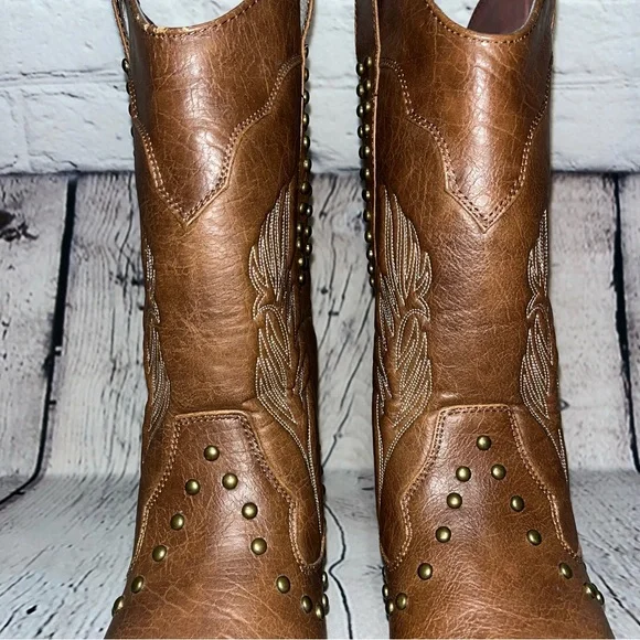 Vintage Women’s Brown Western Embroidered & Studded Cowboy Boots Size 8.5 - Picture 12 of 16